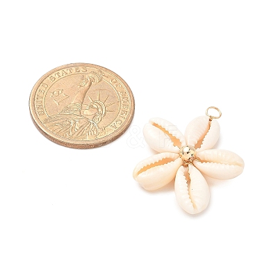 Natural Mixed Cowrie Shell Pendants PALLOY-JF03859-01-1