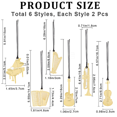 12Pcs 6 Styles Brass Bookmarks with Tassel OFST-CP0001-04-1