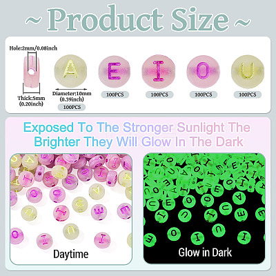 500Pcs 5 Styles Luminous Frosted Acrylic Beads FACR-TA0001-11-1