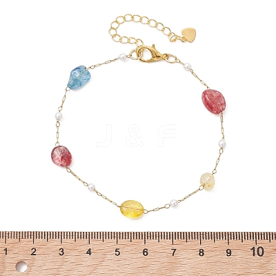 Nuggets Natural Mixed Stone & Plastic Imitation Pearl Beads Link Bracelets BJEW-JB13564-1