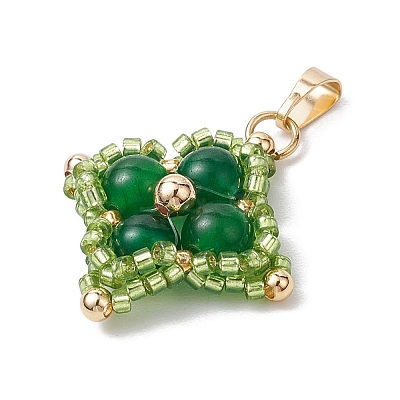 Dyed Natural Malaysia Jade & Glass Seed Beaded Woven Pendants PALLOY-MZ00365-01-1