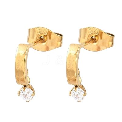 304 Stainless Steel Pave Single Cubic Zirconia Stud Earrings for Women SA-CBAB549-05G-1