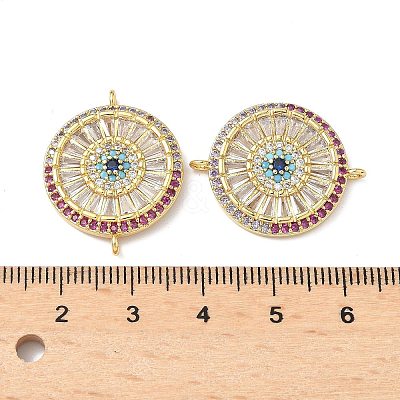 Brass Pave Colorful Cubic Zirconia Disc Connector Charms KK-Q068-52G-1