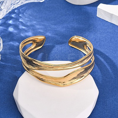 304 Stainless Steel Cuff Bangles for Women BJEW-G749-17G-1
