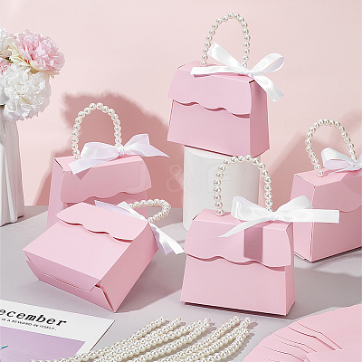 Trapezoid Paper Gift Box with Plastic Imitation Pearl Handles CON-WH0092-65B-1