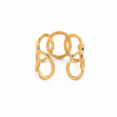 Ion Plating(IP) 304 Stainless Steel Interlocking Oval Open Cuff Ring RJEW-S405-147G-1