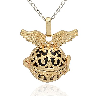 Golden Tone Brass Hollow Round Cage Pendants KK-J234-02G-1