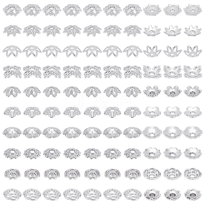 100Pcs 10 Styles Brass Bead Caps KK-PH0012-35S-1