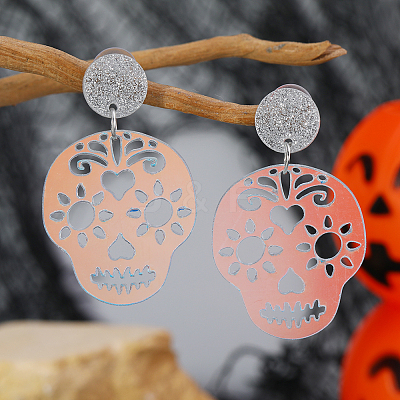 Gothic Skull Acrylic Stud Earrings for Halloween MR5518-6-1
