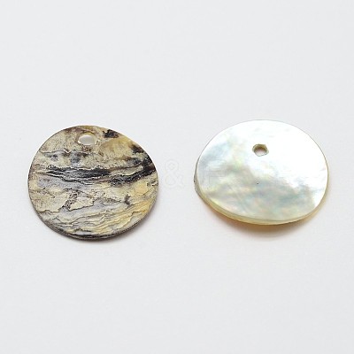 Flat Round Natural Akoya Shell Pendants X-SHEL-N031-01-1