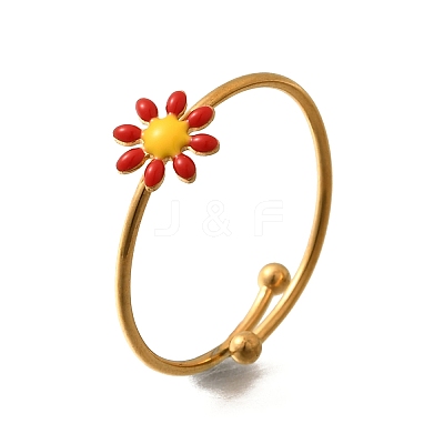 Daisy 304 Stainless Steel Enamel Open Cuff Rings for Women RJEW-M061-01G-02-1
