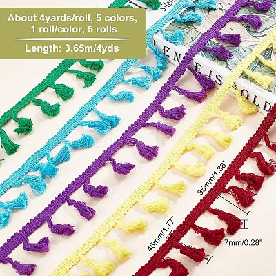 5 Rolls 5 Colors Cotton Tassel Ribbons OCOR-CA0001-13-1