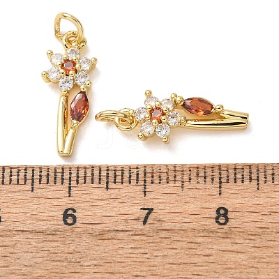 Brass Micro Pave Orange Red Cubic Zirconia Pendants CU-E003-10G-C-1