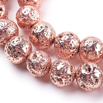 Electroplated Natural Lava Rock Bead Strands G-E429-01-10mm-RG-1
