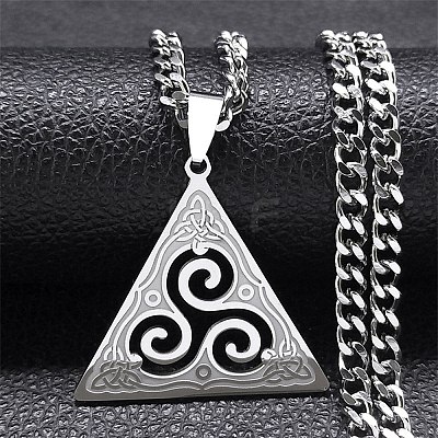 201 Stainless Steel Viking Triskelion Pendant Necklaces for Women Men LS-NJEW-F344-01P-1