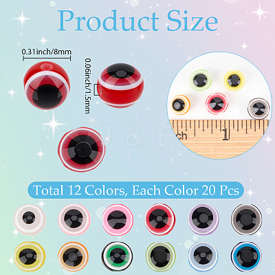 240Pcs 12 Colors Evil Eye Resin Beads RESI-PA0001-09-1
