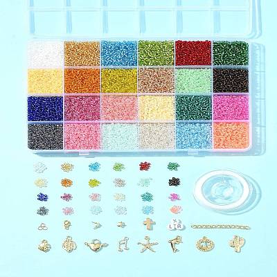 DIY Round Glass Seed Beads & Alloy Charms Bracelet Making Kits DIY-FS0007-19-1