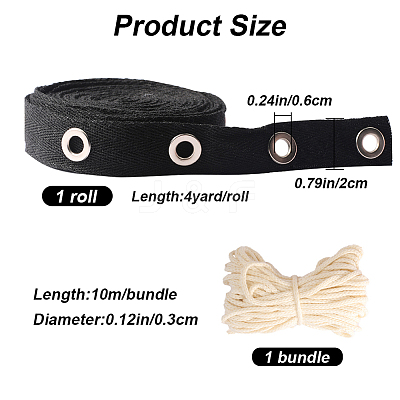 4 Yards Black Cotton Ribbons with Platinum Tone Eyelet Rings OCOR-GF0002-87B-1