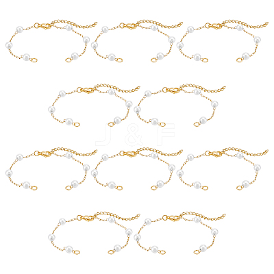 10Pcs Round ABS Imitation Pearl Beads Link Chain Bracelet Making AJEW-UN0002-08-1