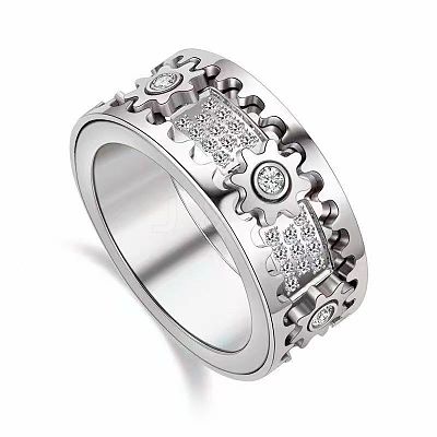 Gear Brass Micro Pave Clear Cubic Zirconia Rotatable Finger Rings FS-WGBD3BF-16-1