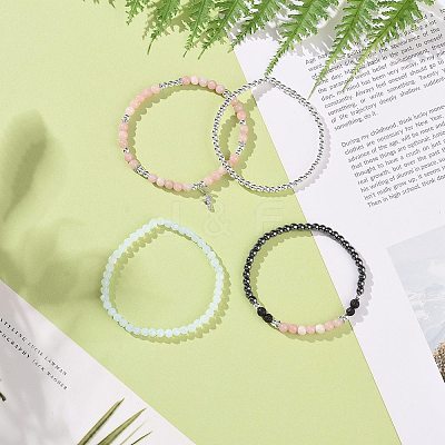 4Pcs 4 Style Natural & Synthetic Mixed Gemstone Round Beaded Stretch Bracelets Set BJEW-JB09082-1