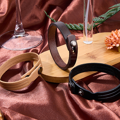 3Pcs 3 Colors Leather Cord Snap Bracelets BJEW-CL0001-06-1