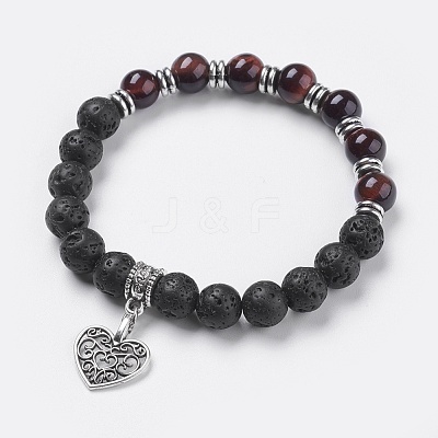 Natural Lava Rock Beads Charm Bracelets BJEW-O161-31-1