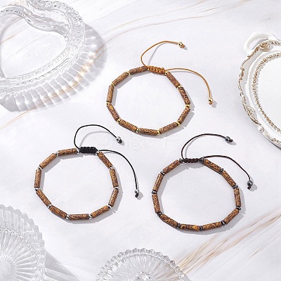 3Pcs Natural Elephant Skin Jasper & Synthetic Hematite Beaded Braided Bead Bracelets for Men Women BJEW-JB12546-1