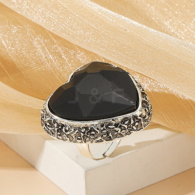 Adjustable Alloy with Glass Statement Cuff Rings for Women UV5898-6-1