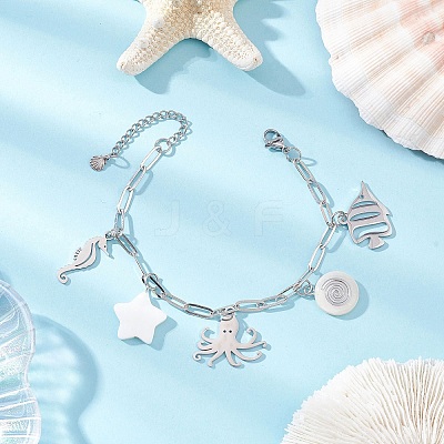 Ocean Theme 304 Stainless Steel Charm Bracelets BJEW-JB12218-02-1
