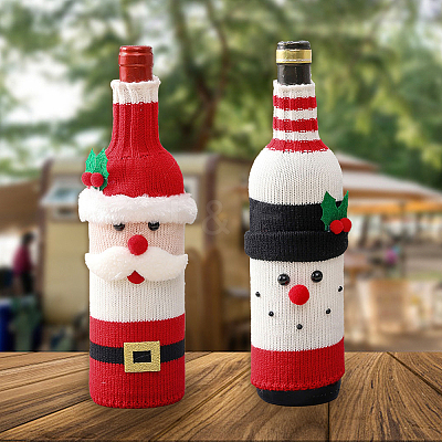 2Pcs 2 Styles Christmas Acrylic Fiber Wine Bottle Sleeve AJEW-CN0005-56-1
