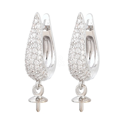 Brass Micro Pave Clear Cubic Zirconia Hoop Earring Findings KK-Z158-04P-1