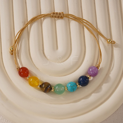 Chakra Natural Tiger Eye & Lapis Lazuli & Carnelian & Amethyst & Citrine & Green Aventurine & Synthetic Turquoise Round Beads Braided Bead Bracelets for Women WD1381-1