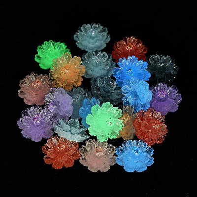 Flower Resin Cabochons with Golden Glitter Powder CRES-Q006-07A-1