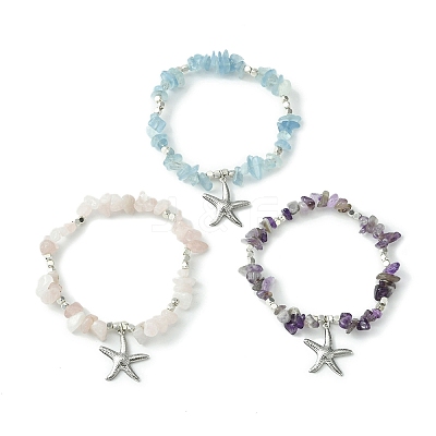 Natural Mixed Gemstone Chips Beaded Stretch Bracelets Set BJEW-TA00361-1