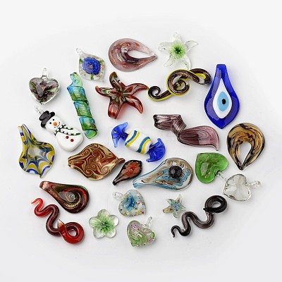 Mixed Shape Handmade Lampwork Pendants LAMP-MSMC003-23-1