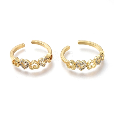 Brass Micro Pave Clear Cubic Zirconia Open Heart Rings RJEW-H100-02G-1