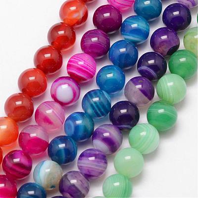 Natural Striped Agate/Banded Agate Bead Strands G-K166-13-10mm-1