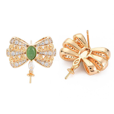 Brass Micro Pave Clear Cubic Zirconia Stud Earring Findings KK-S364-061-1