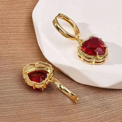 Valentine's Day Heart Brass & Glass Hoop Earrings EJEW-Z164-23G-1
