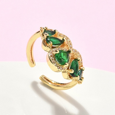 Brass Micro Pave Cubic Zirconia Adjustable Cuff Rings RJEW-C131-02G-1