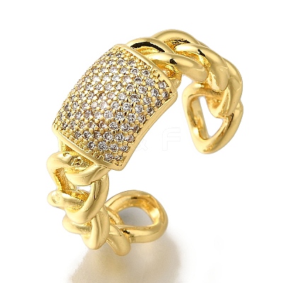 Rack Plating Rectangle Brass Clear Cubic Zirconia Open Cuff Rings RJEW-S411-13G-1