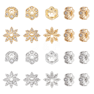 24Pcs 6 Styles Brass Clear Cubic Zirconia Spacer Beads KK-CA0003-63-1
