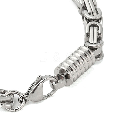 Non-Tarnish Grooved Column 304 Stainless Steel Byzantine Chain Bracelets Hand Polished for Men BJEW-B093-07P-1