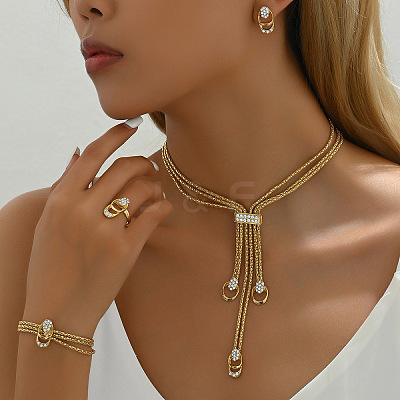 Oval Alloy Crystal Rhinestone Necklaces & Stud Earrings & Rings & Bracelets Sets for Women FS-WGAF910-01-1