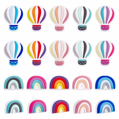 20Pcs Silicone Beads Rainbow Silicone Beads Bulk Hot Air Balloon Silicone Loose Spacer Beads Charm Color Silicone Bead Kit for Necklace Bracelet Keychain DIY Crafts Making JX321A-1