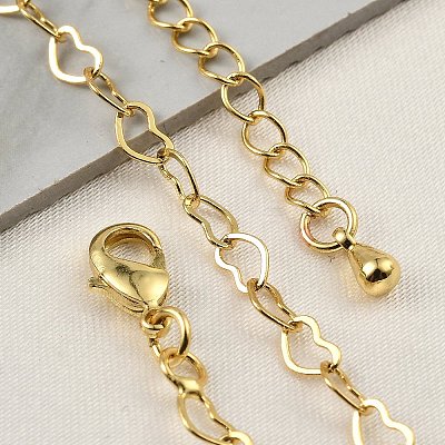 Brass Heart Link Bracelets for Women BJEW-G735-07G-01-1