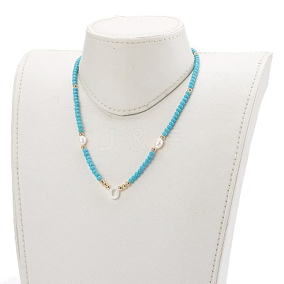 Natural Shell Initial Pendant Necklaces NJEW-JN03405-03-1