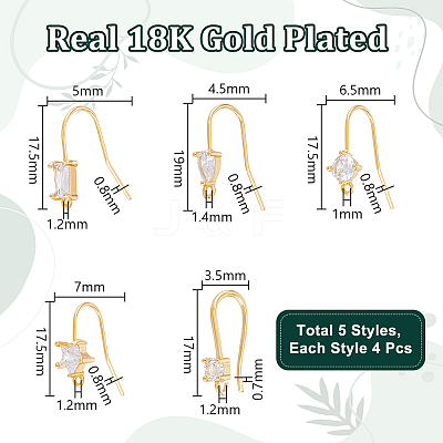 20Pcs 5 Style Brass Micro Pave Clear Cubic Zirconia Earrings Findings EJEW-UN0002-44-1