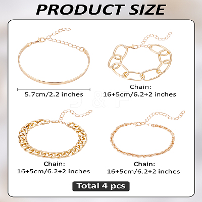 4Pcs Stylish Multi-Layered Alloy Chain Bracelet Set - 4 Pieces of Creative Shiny Chains BJEW-LP0001-23-1